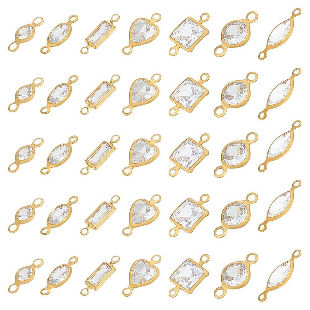 2363 About 140Pcs 7 Styles Clear Crystal Rhinestone Connector Charms Flat
